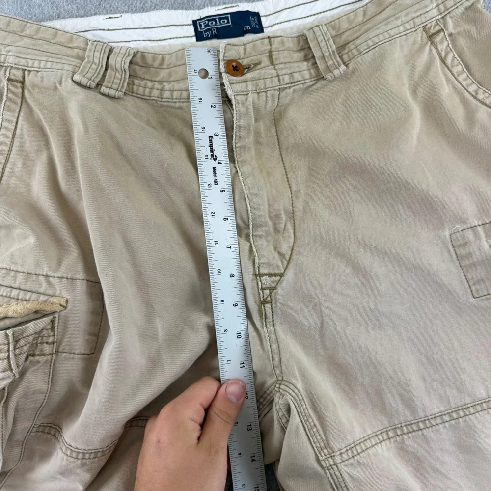 Polo Ralph Lauren Cargo Shorts Mens 36 Khaki Tan Distressed Cotton Utility Y2K